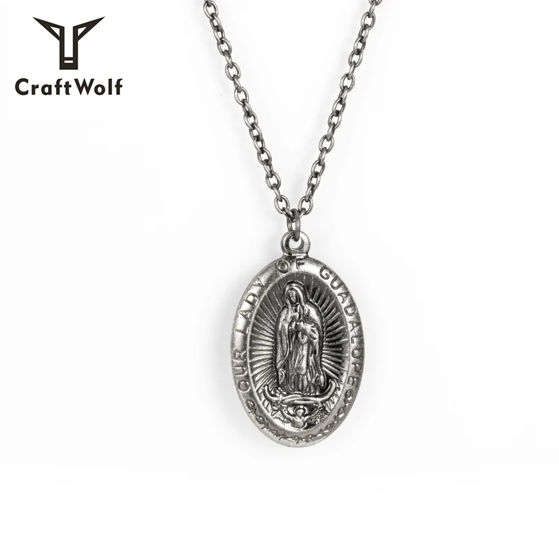 

Craft Wolf Stainless Steel Vintage Madonna Goddess Pendant Necklace, Old silver , gold