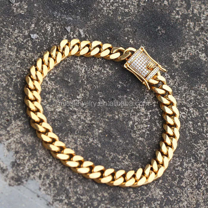 
Miss Jewelry Urban Jewelry Mens 18k Gold Cuban Link Bracelet 