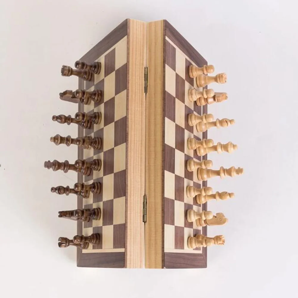 

Wooden Chess Set Handmade Premium Folding Magnetic Chess Board, Brown