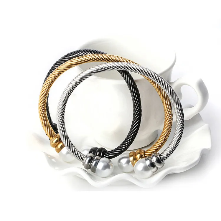 

Cuff Bangle Freshwater Pearl Diamond Stainless Steel Creatity Bracelet, Silver;gold;rose gold