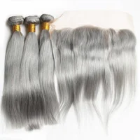 

18 inches straight unprocessed peruvian virgin hair grey bundles with transparent lace frontal
