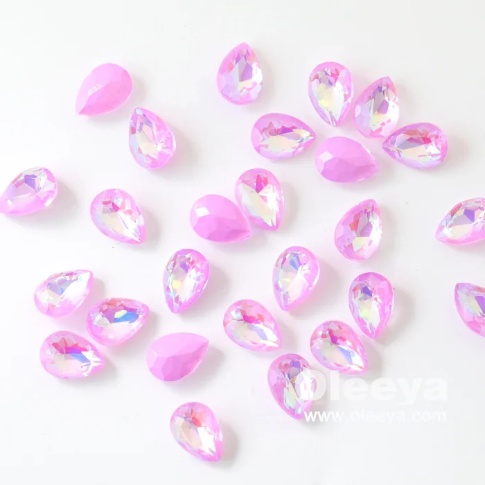 Factory Wholesale High Quality Mocha Shimmer Series Glass Pointed Back Teardrop MK Colors Rhinestones for Nail Art Decoration