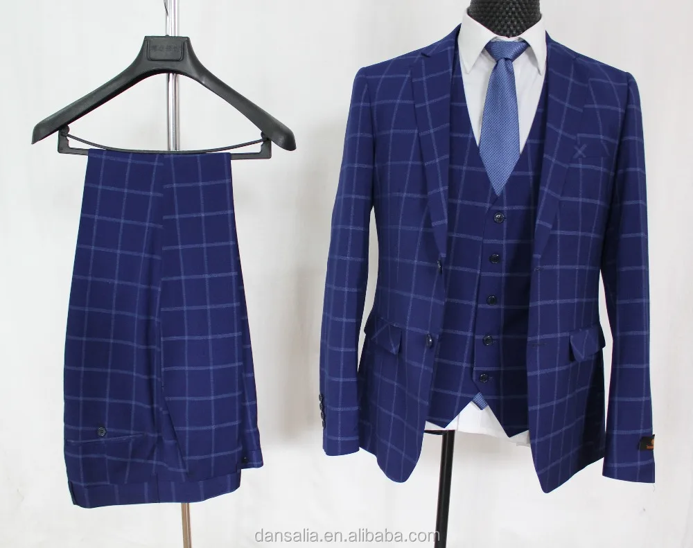 Plaid New Pant Coat Design Photo 2018 Man Suit Three Piece Suits For