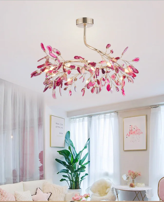 New Contemporary High Quality Dining Room Modern Creative Agate Crystal pink Chandelier
