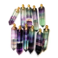 

Genuine rainbow fluorite carved gemstone perfume bottle pendant Essential Oil Diffuser pointed fluorite stone necklace