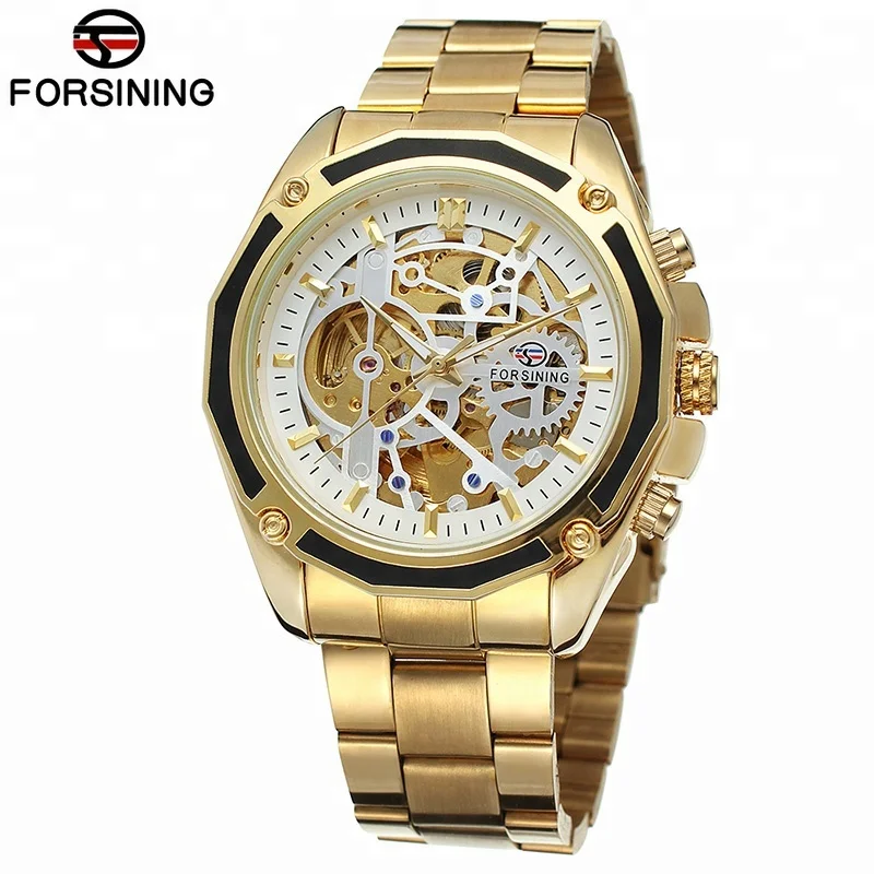 

Forsining Mechanical Steampunk Fashion Male Wristwatch Dress Men Watch Top Brand Luxury Stainless Steel Automatic Skeleton Watch, 5 colors