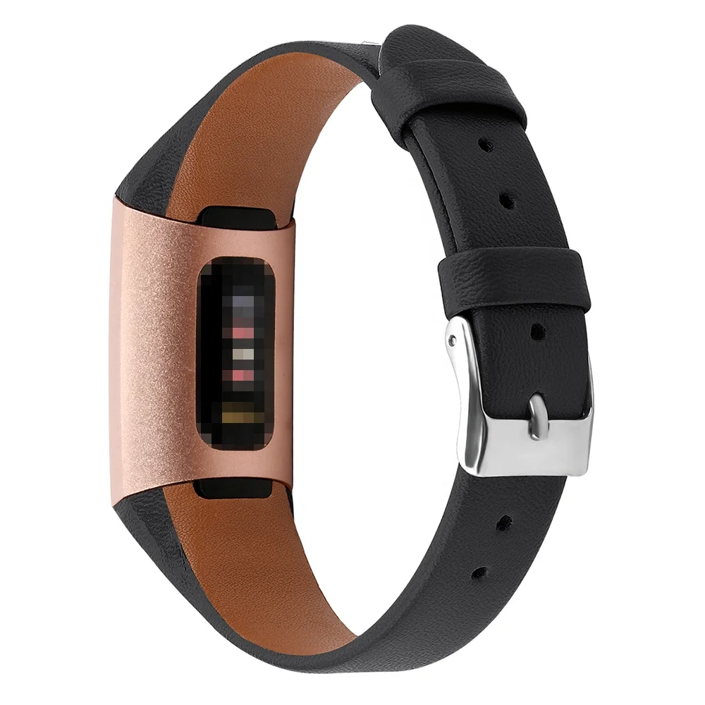 

Ultra-thin Women Watchbands Plastic Sheathed Genuine Leather Watch Band for Charge 3, Black/white/brown/pink