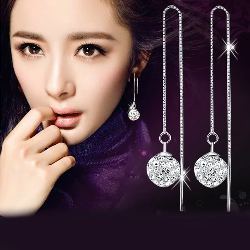 

Free Shipping Hot Sale High Quality Full crystal ball long ear line Earrings