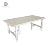 French antique white fir wood top bobbin legs dining table