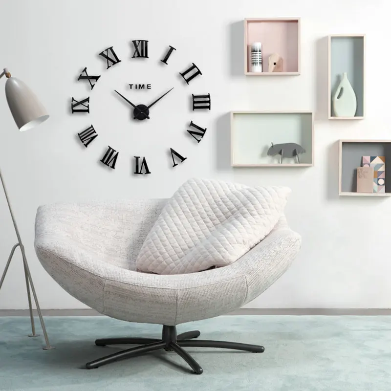 130CM Large Creative DIY Wall Clock 3D Roman Numbers Wall Sticker Clock for Home Decoration