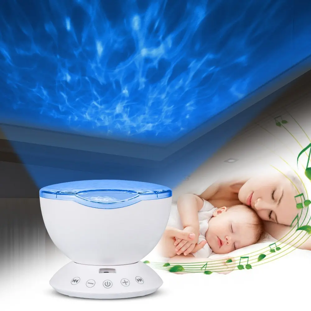 New Ocean Wave Projector with Music Player Blue Sea Daren Waves Portable Speaker and Aurora Master LED Lamp in Living Room