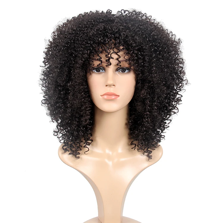 

19" Afro Black Kinky Curly Hand Tied Natural Heat Resistant Wigs And Hair SYNTHETIC Natural Kinky Wig