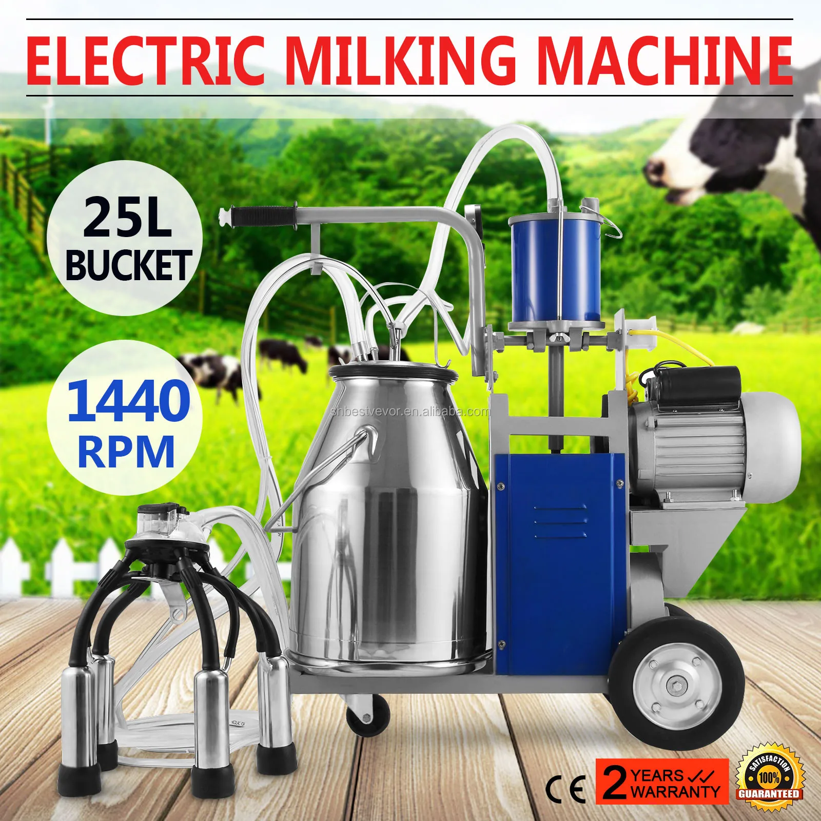 25L Electric Milking Machine For Cattle Cows W/Bucket 12Cows/hour Milker 