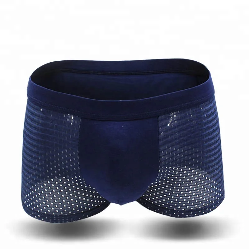 

Custom men's breathable mesh underwear silk bamboo boxers u convex design wholesale