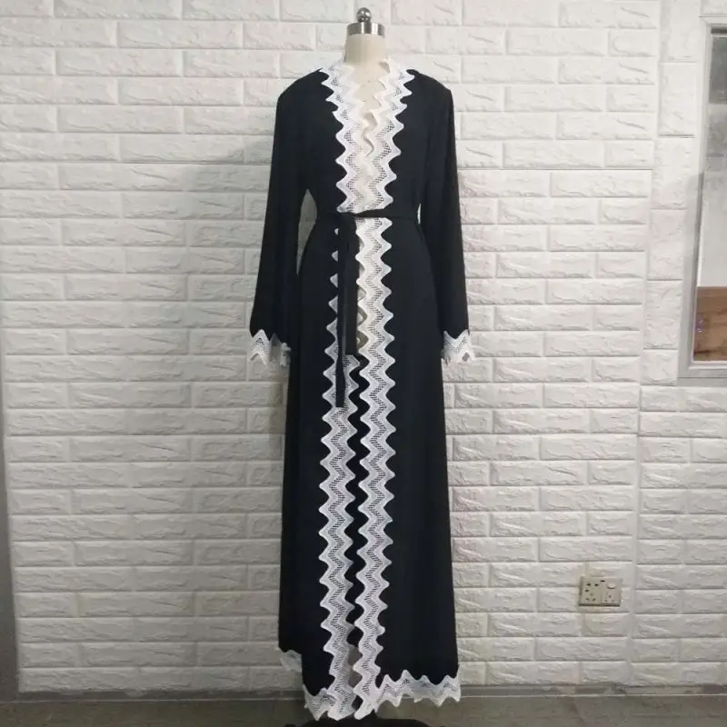 

Modern Lace Trim Islamic Clothing New Designs in Dubai Women Black Open Abaya 2018, According to the picture