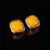 14k gold filled natural yellow amber stone square stud earring for women