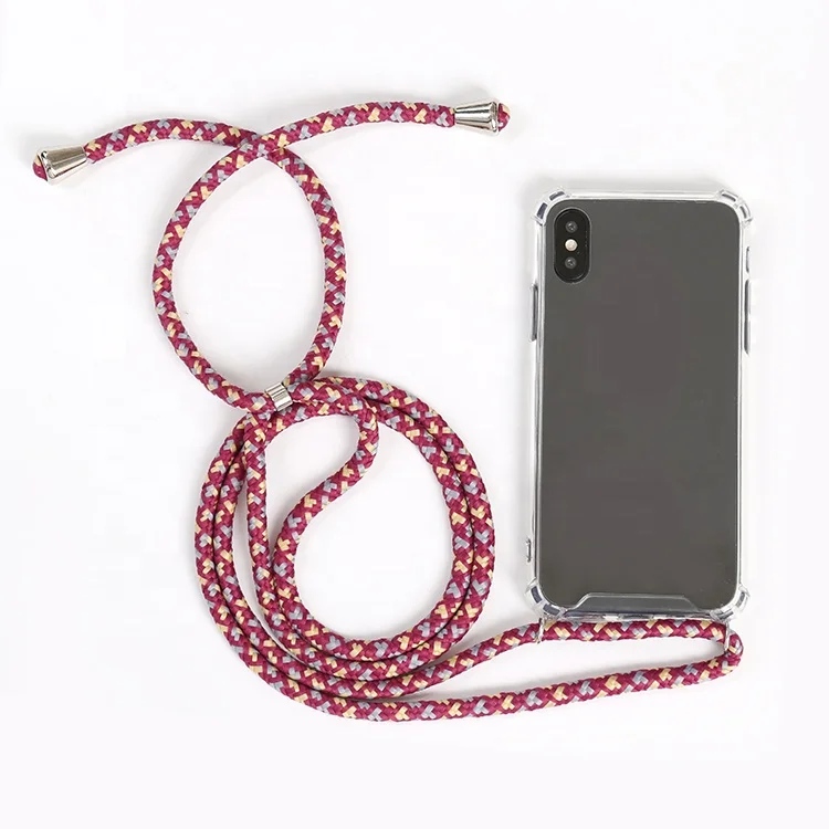 

Fashion Girls Anti Slip Custom Transparent Clear TPU Cover Crossbody Chain Lanyard Necklace Phone Case With Shoulder Straps