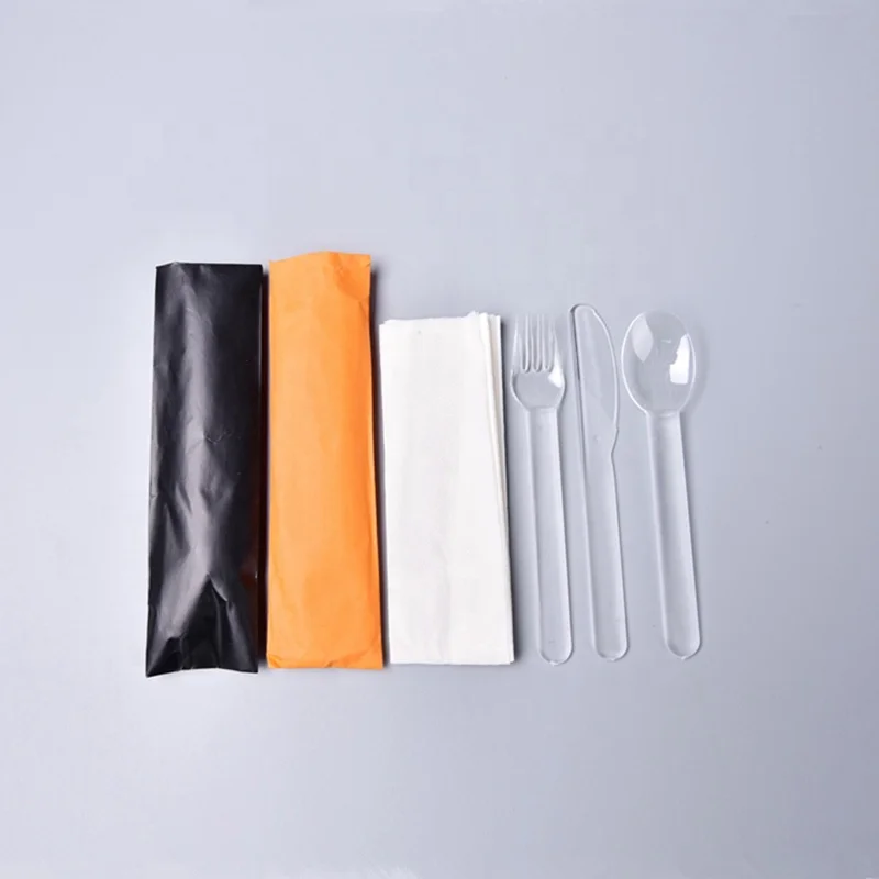 4in1 Airline Disposable Plastic Cutlery Set Individually Wrapped Paper