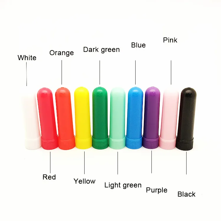 

In stock plastic ten colors nasal inhaler aromatherapy bottle tube with cotton strip