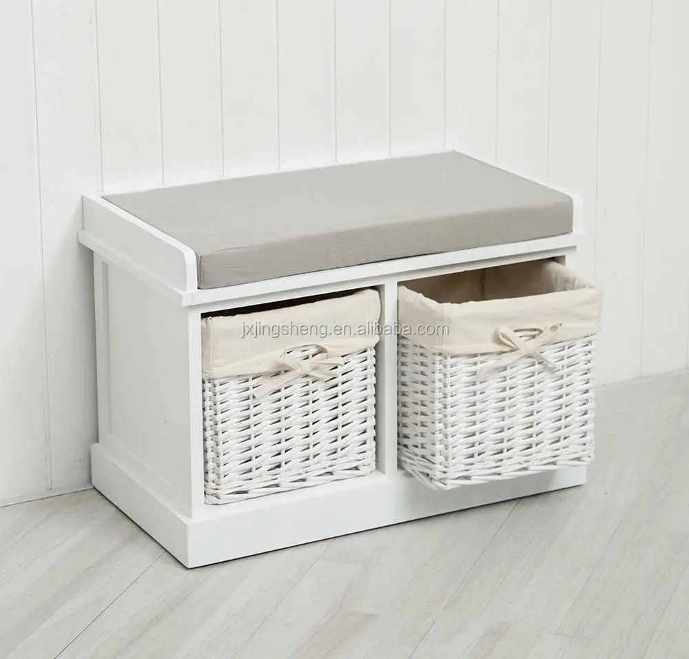 2 Drawer Wicker Bench With Cushion