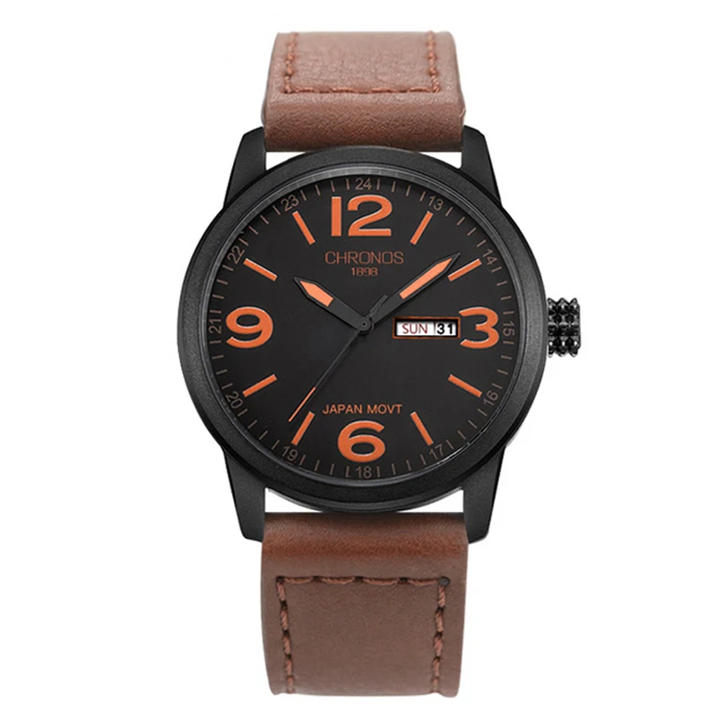 

Chronos Mens Watches Waterproof Genuine Leather Men Watch Male Date Clock Quartz Wrist Watch