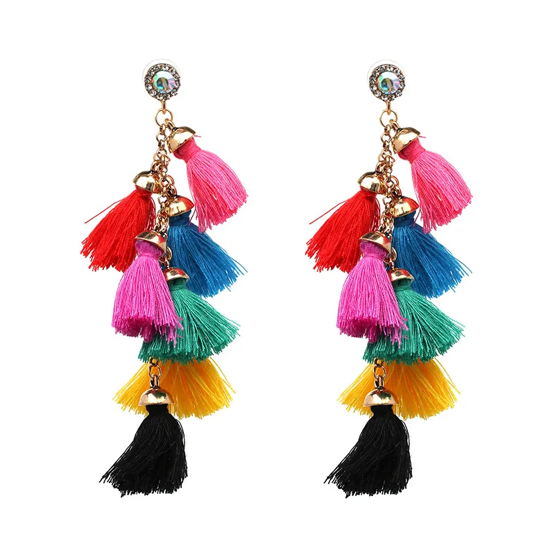 

High Quality Colorful Tassel Earring Ethnic Earrings for Women, Black red blue green pink white