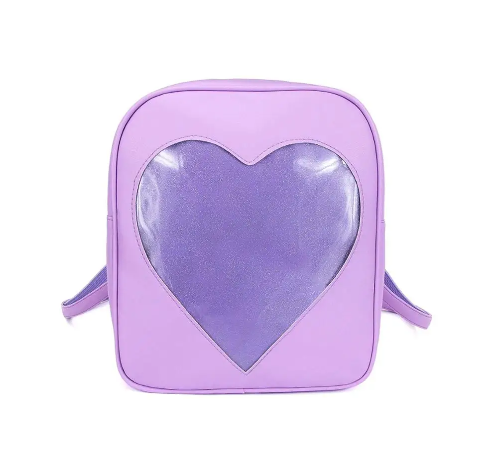 

Customized Candy Color Love Shape Teenage Girls Kids Transparent Bagpack PU Leather School Bag Clear Backpack With Visual Window, White,purple,green,blue,black,pink