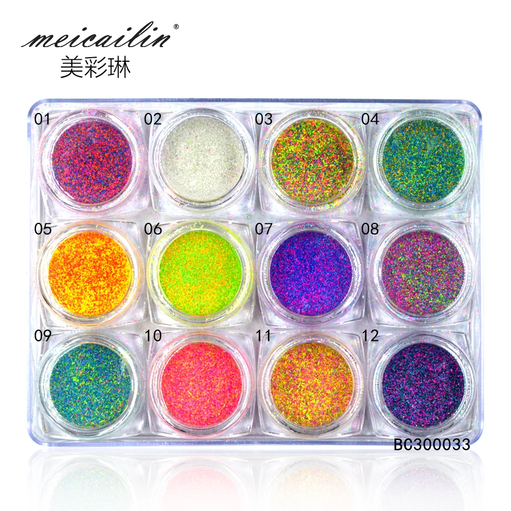 

12 Colors Candy Glitter Design Semi Permanent Pigment Art Chrome Nail Powder Art Manicure Accessories
