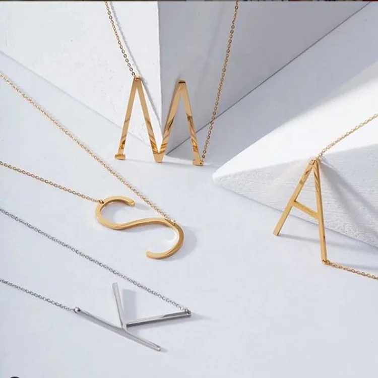 

European And American Style Minimalist Initial Alphabet Letter Charm Pendant Necklace Jewelry For Fashion Girl, Steel, gold, rose gold