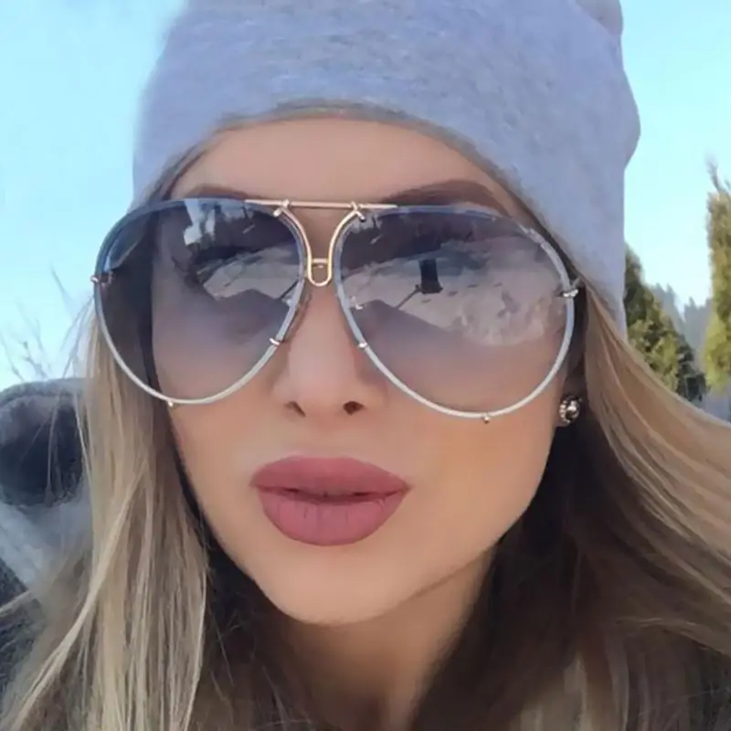 

2019 Vintage Female Oversized Pilot Clear Sunglasses Women Brand Design Sunglasses Men Big Glasses Frame Eyeglasses
