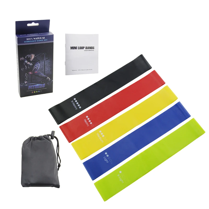 Rubber exercise fitness resistance band stretch loop bands Wholesale Printing Logo 5 in a set,x-light,light,medium,heavy,x-heavy