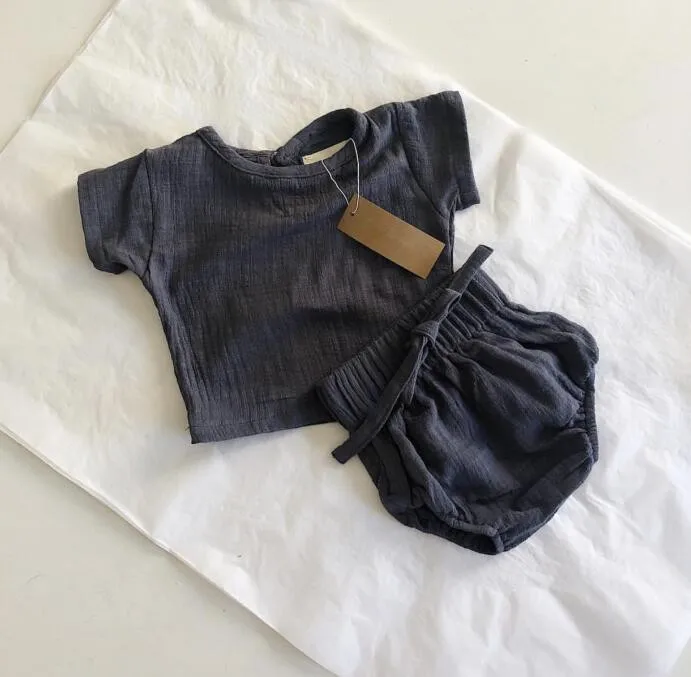 

2021 fashion high quality unisex toddler baby clothes linen sets