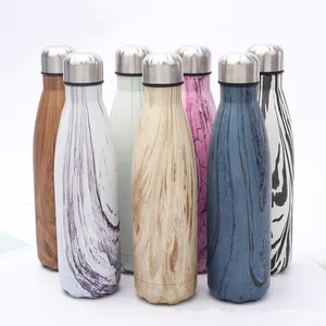 Image of 17oz Wood Design Vacuum Insulated Stainless Steel Water Bottle Perfect for Outdoor Sports Camping Hiking Cycling Picnic