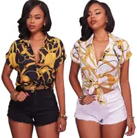 

sh10811a Fashion printed woman short sleeve blouse good material blouse ladies