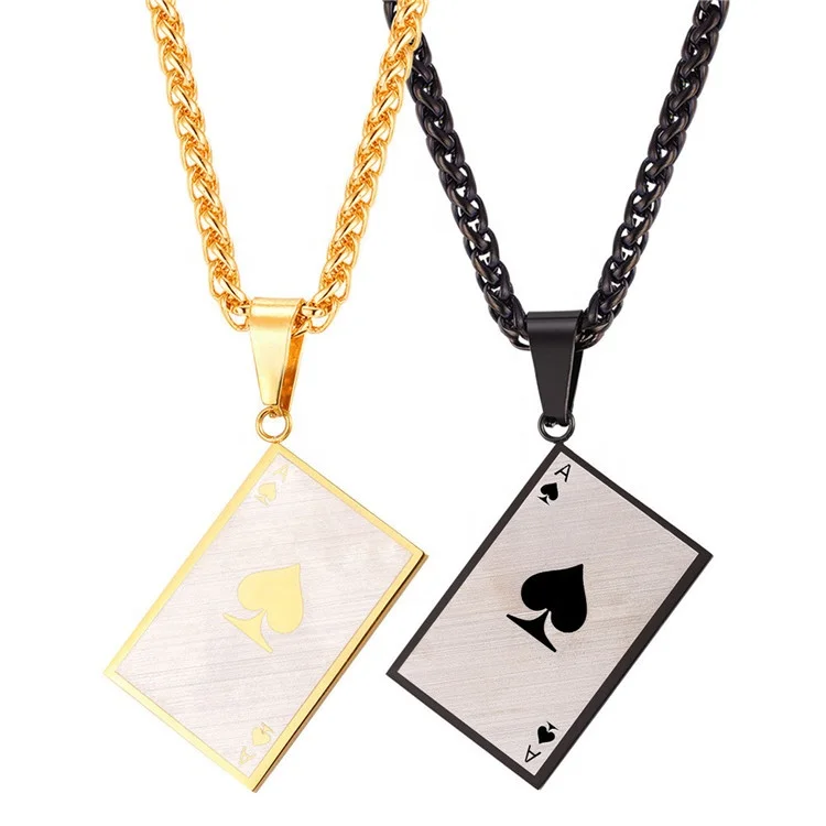 

U7 Unique Mens Jewelry 316L Stainless Steel 18K Gold Plated for boy Poker Spade Ace Pendant Necklace