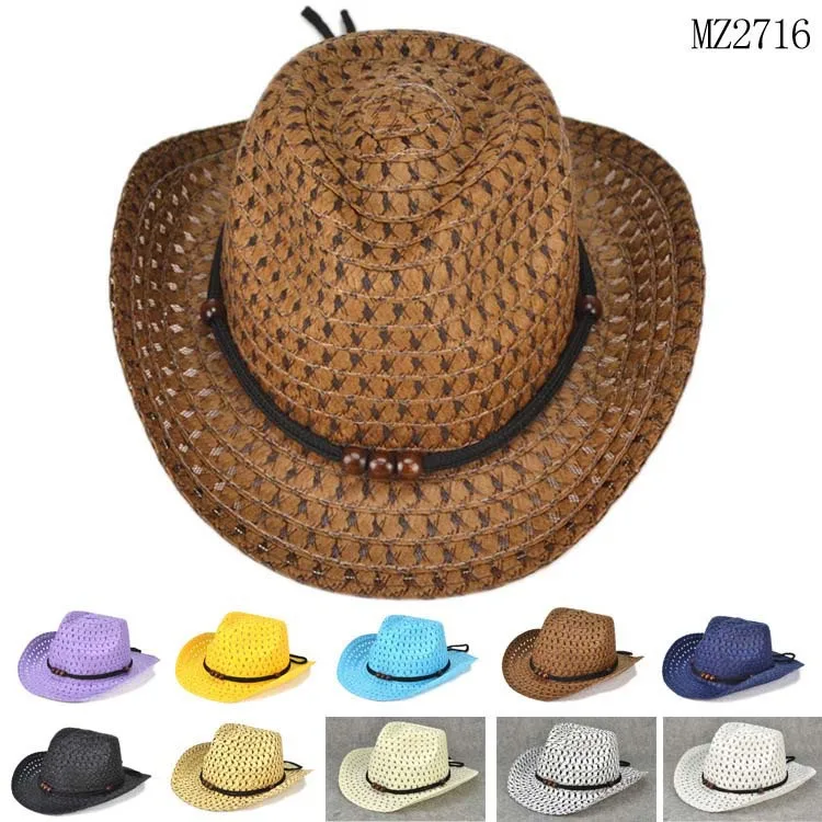 Beads Rope Decorations Cowboy Straw Hats for Children 2015
