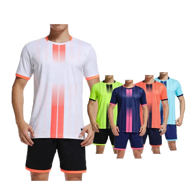 

Kids Adult sublimation striped football uniforms custom cheap wholesale new model 2019 soccer jersey, Blue;navy;orange;white;fluorescence