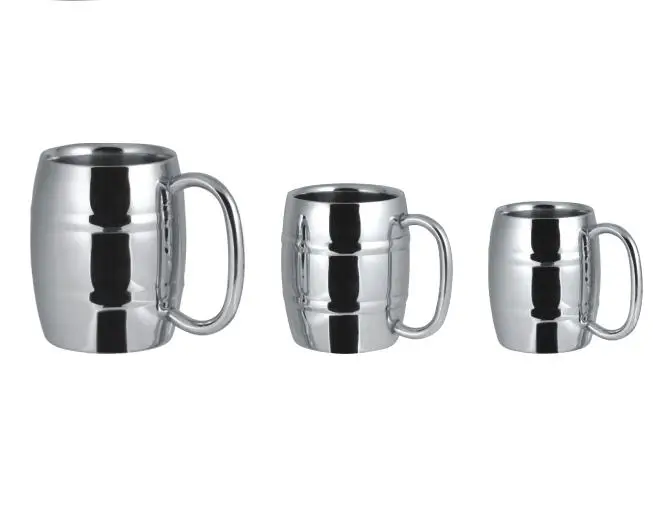 18oz, 16oz, 14oz, 8oz Hot Selling Stainless steel beer mugs metal polished wine barrel