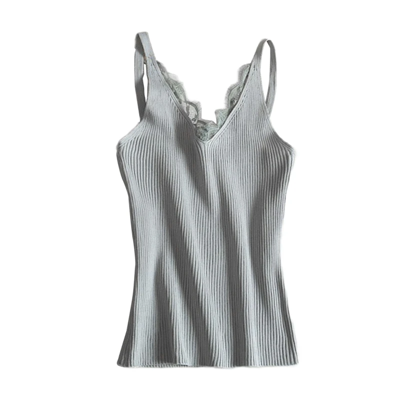 Women's Gorgeous Lace Splicing V-Neck Tank Top Gray