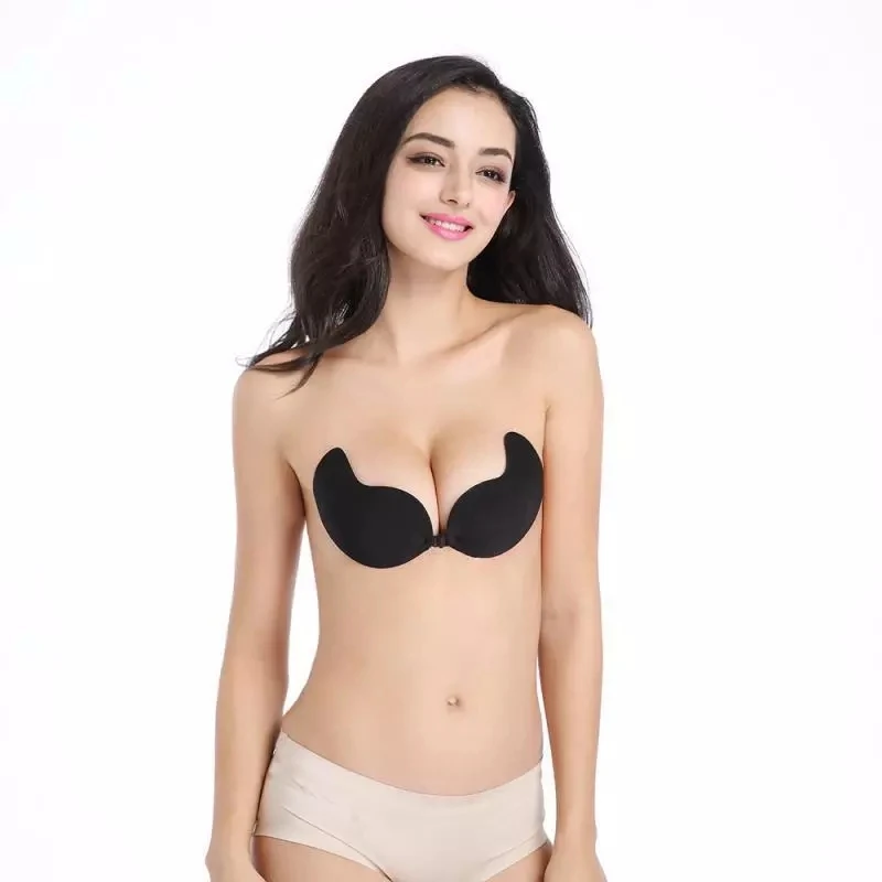 Buckle Wedding Nipples Gather Silicone Bra Women Drawstring Strapless Backless Invisible Silicone Push-up Sexy Bra