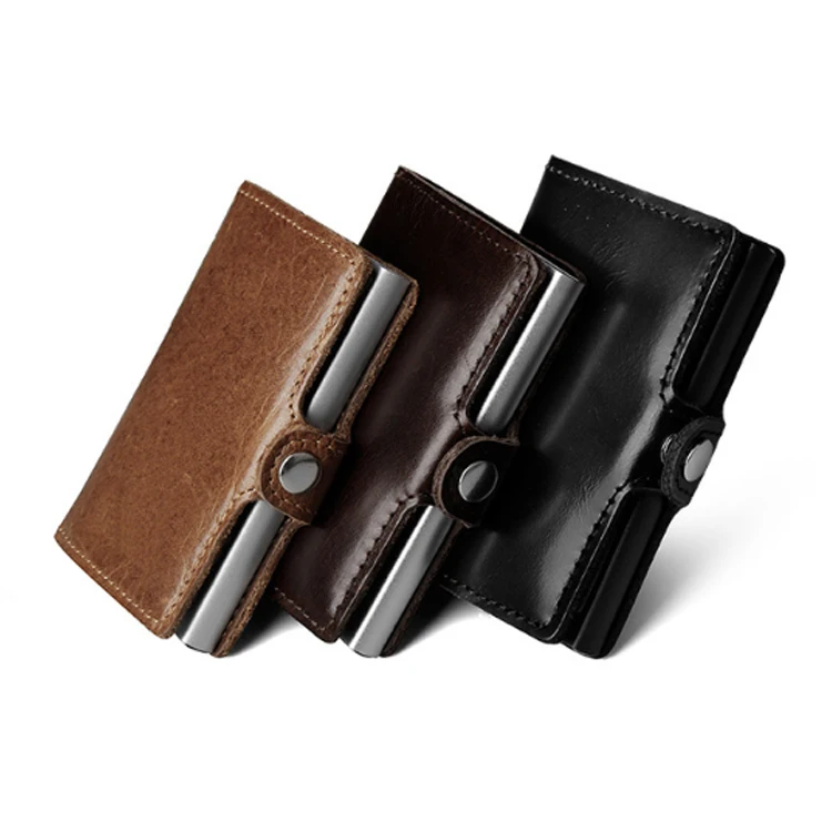 

Anti-theft brush aluminum alloy card package automatic elastic card RFID leather metal card box