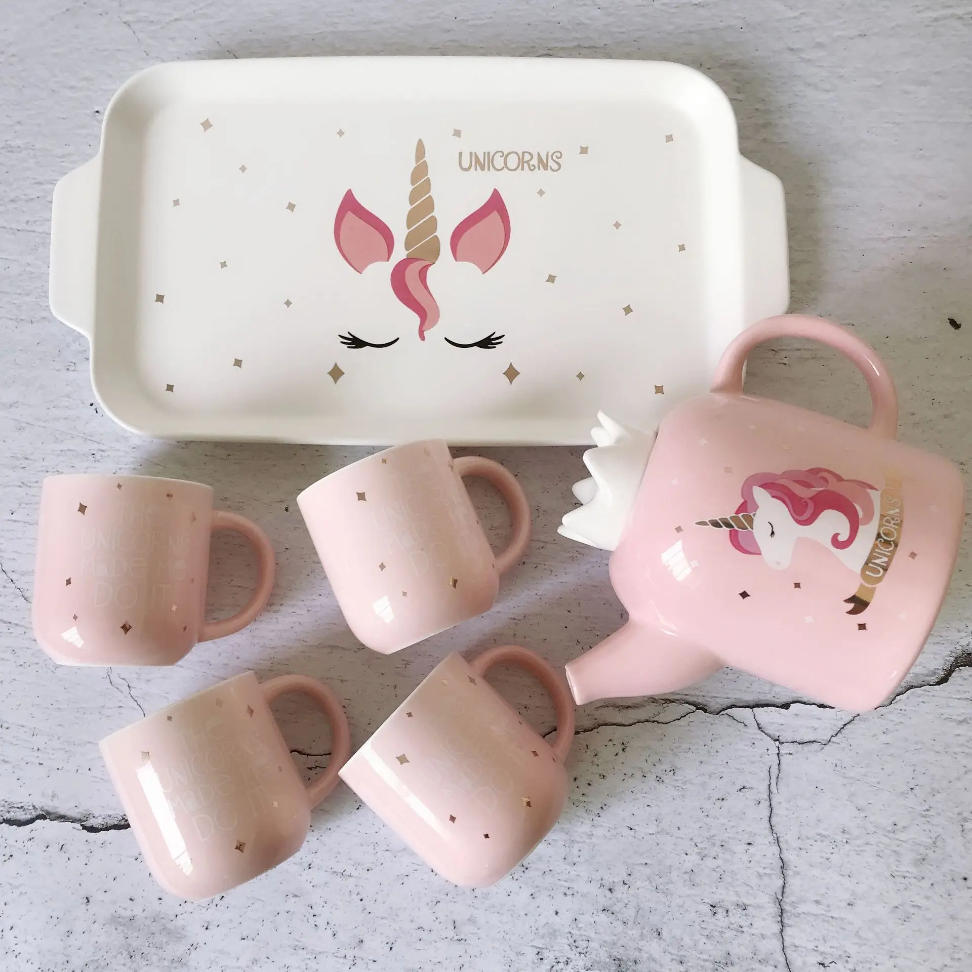 

Hot selling simple household with tray unicorn ceramic cup
