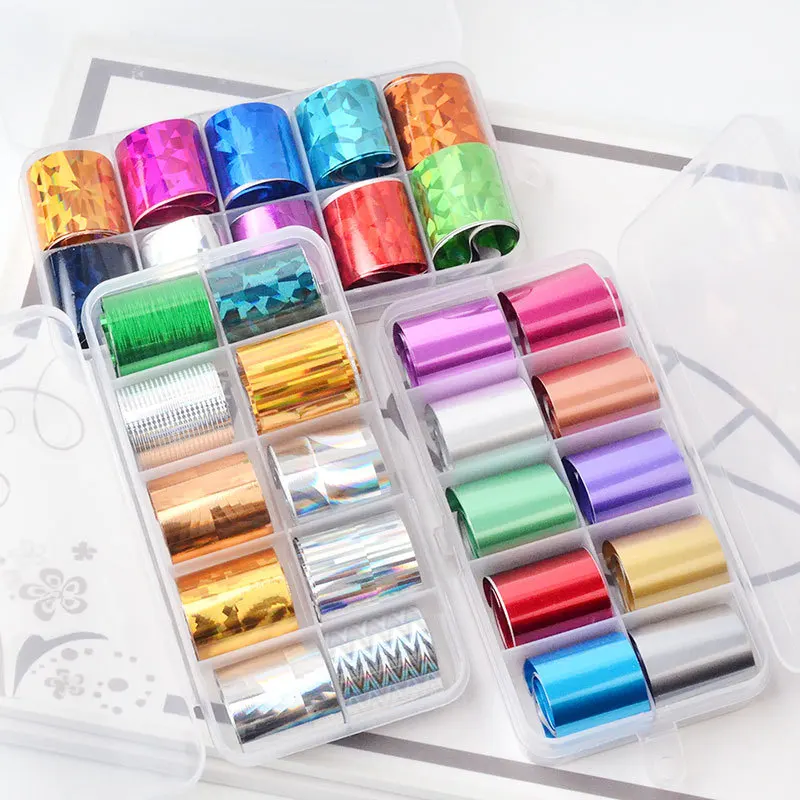 

Set of 10pcs Starry Sky Nail Foil (10 colors) Holographic Paper Decals Nail Art Transfer Sticker 2*100cm Nail Tools