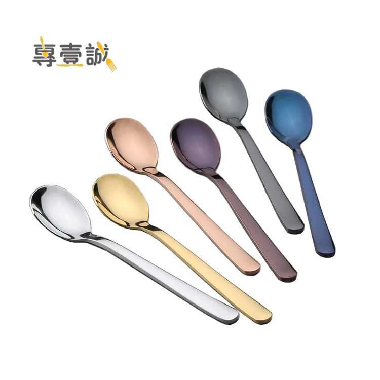 

Japanese style soup small round stainless steel coffee ice spoon, Black,gold,rose gold,silver,purple,blue