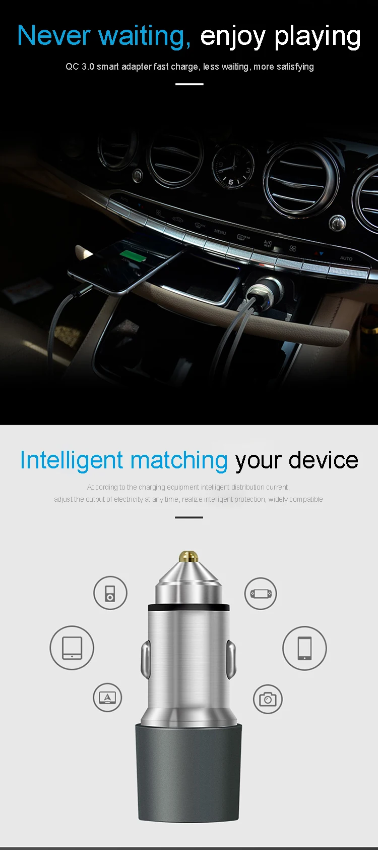 Universal Portable Qc3 0 Dual Usb Car Battery Charger 2 4a