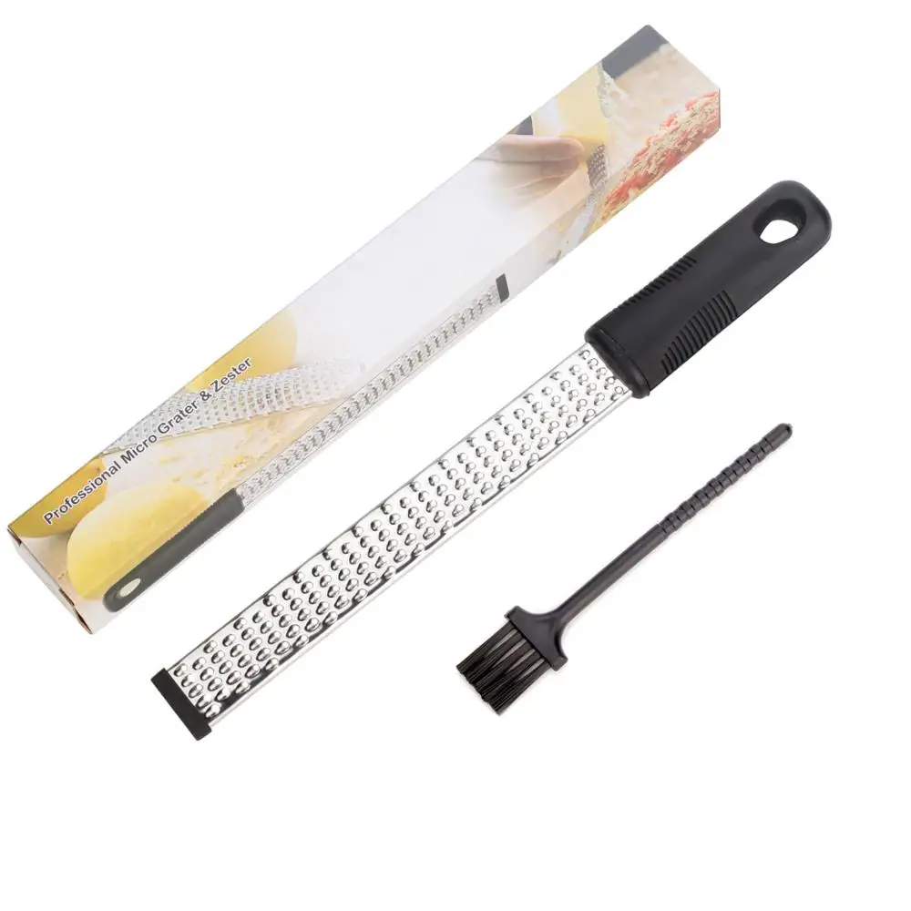 

Zester Stainless Steel Grater, Cheese, Lemon, Ginger & Potato Zester with Plastic Cover, Long Ergonomic Handle with Rubber Base, Black red
