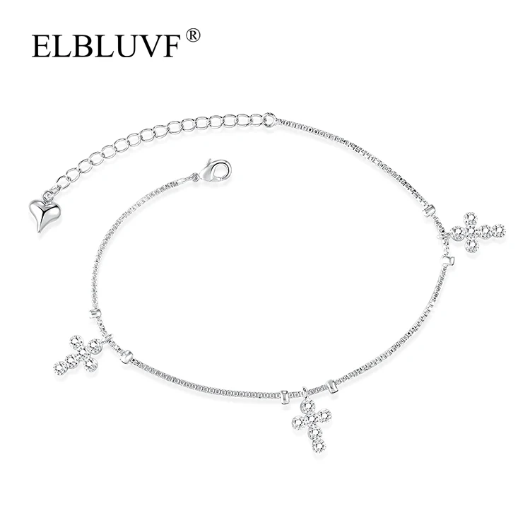 

ELBLUVF Free Shipping Copper Alloy 18K Gold Cross Anklet Religious Belief Anklet Zircon Jewelry For Girls/Ladies/Women, Gold , silver