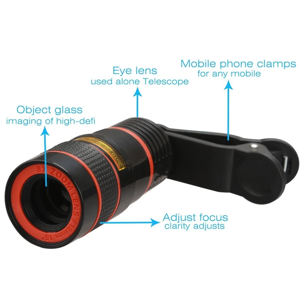 Surobayuusaku Exquisitely Designed 8,12,14 Times Mobile Phone Telephoto Telescope Lens HD Camera Zoom External Phone Lens 