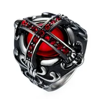 

Wholesale Gothic Vintage Cross Inlay Red Zircon Stones Signet Rings Vampire Stainless Steel Punk Ring for Biker Men