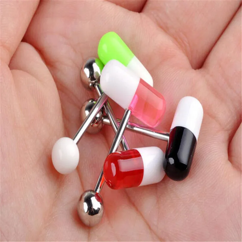 

pills acrylique new surgical steel Tongue ring ghotwife fashion body jewelry wholesale 2019